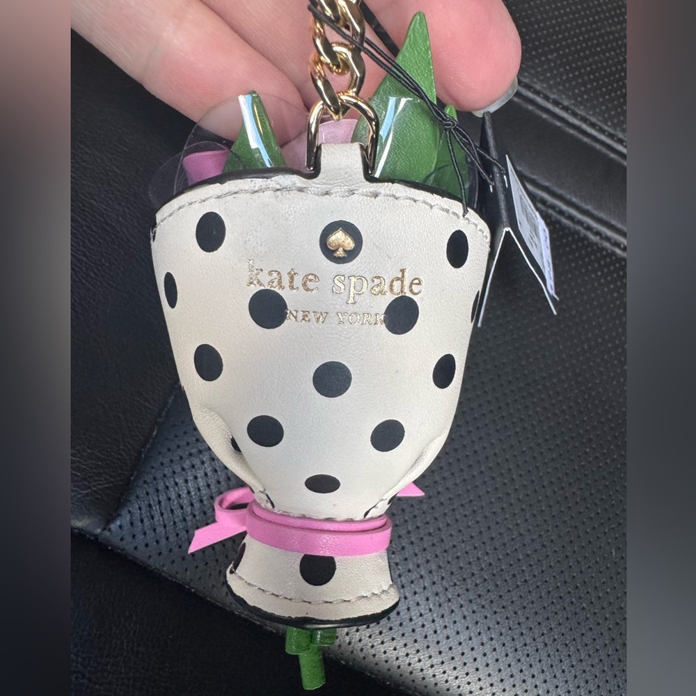 Kate Spade Pink and Black Polka Dot Keychain - Picture 3 of 5